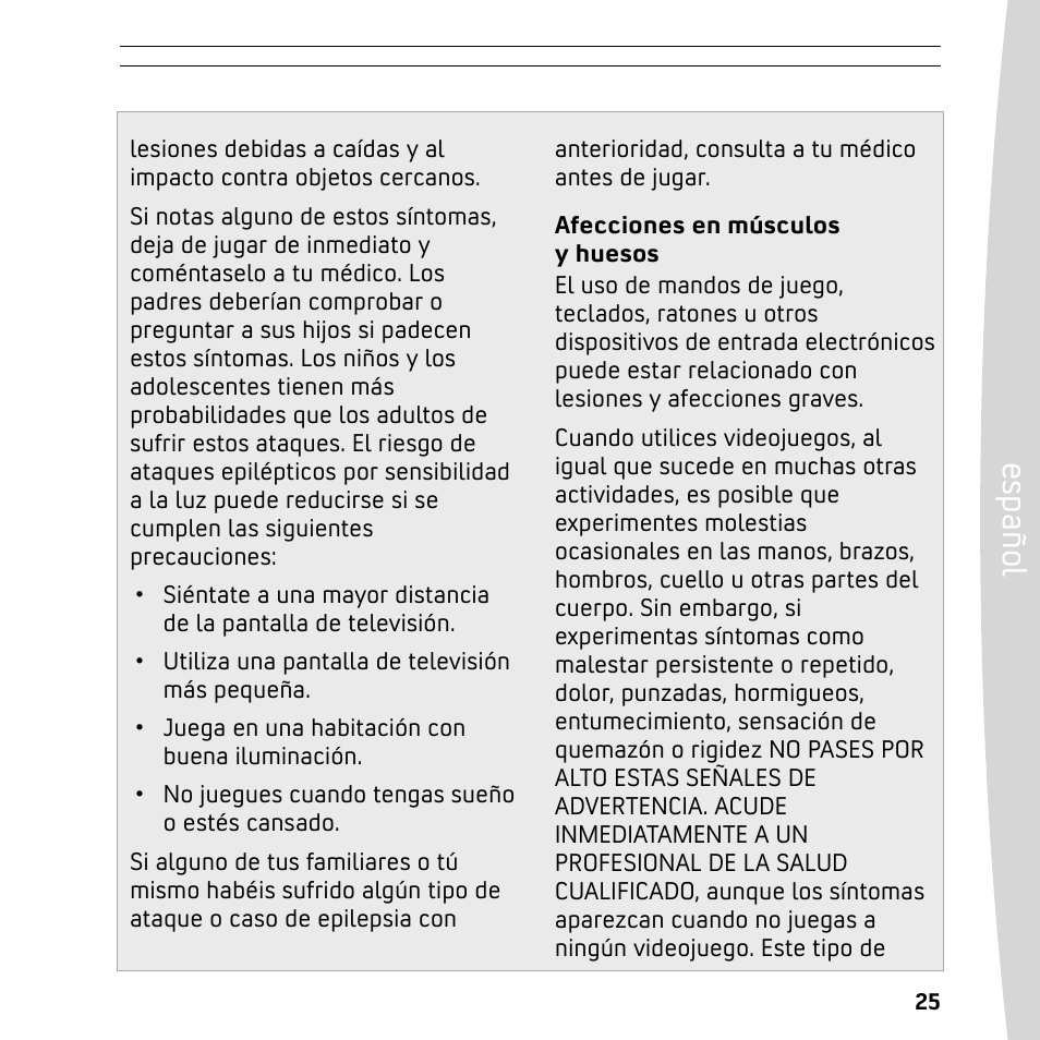 Es pa ño l | XBOX 360 User Manual | Page 25 / 64