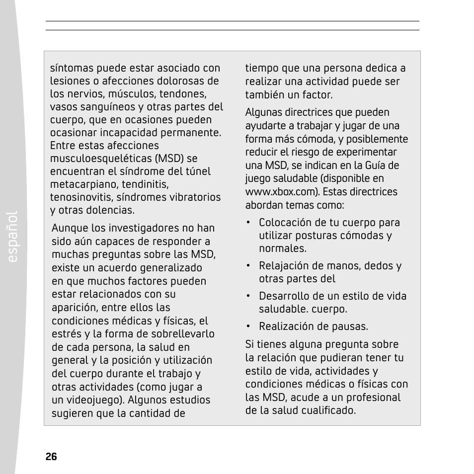 Es pa ño l | XBOX 360 User Manual | Page 26 / 64