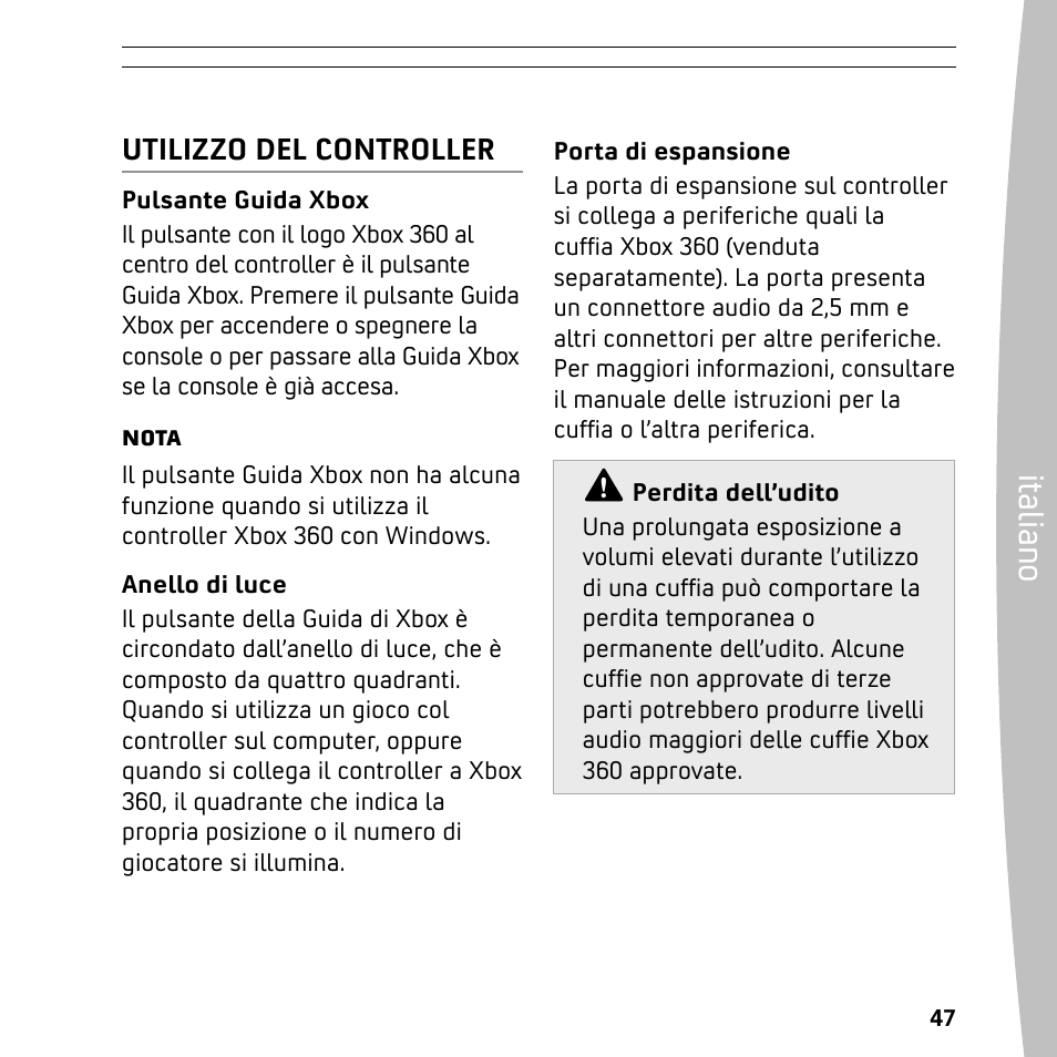 Ita lia no | XBOX 360 User Manual | Page 47 / 64