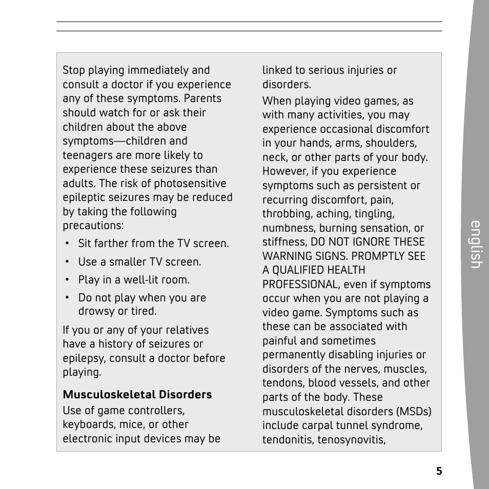 En gli sh | XBOX 360 User Manual | Page 5 / 64