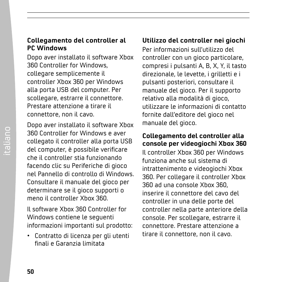 Ita lia no | XBOX 360 User Manual | Page 50 / 64