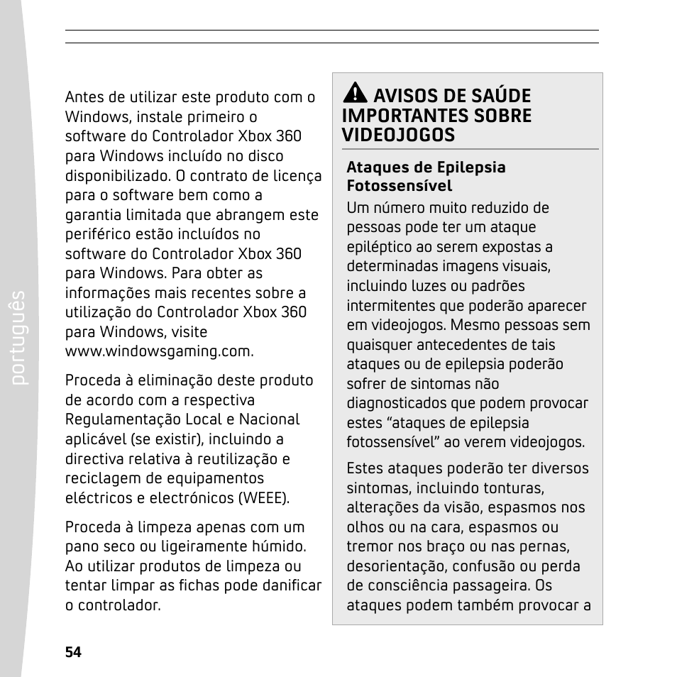Po rt ug uê s | XBOX 360 User Manual | Page 54 / 64