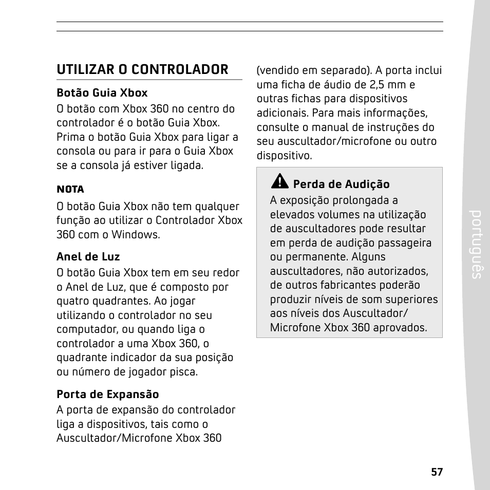 Po rtu gu ês | XBOX 360 User Manual | Page 57 / 64