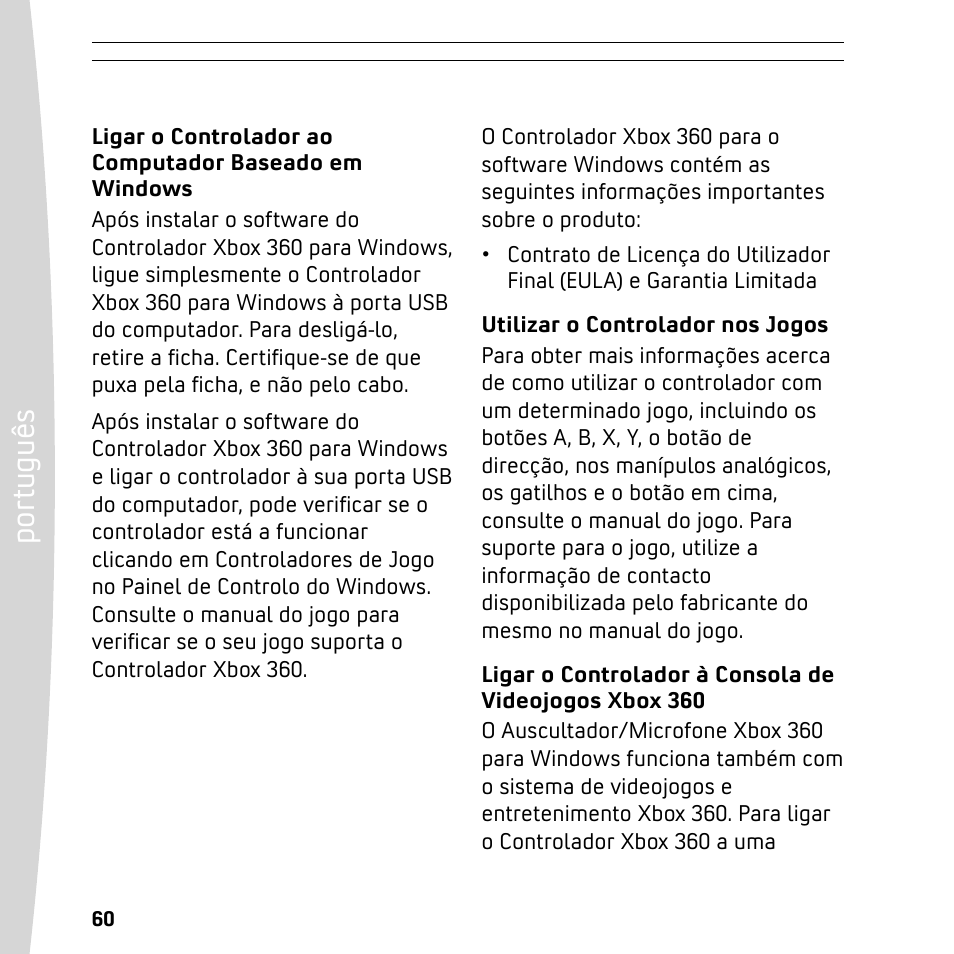 Po rt ug uê s | XBOX 360 User Manual | Page 60 / 64