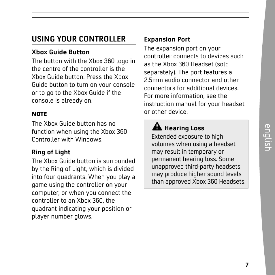 En gli sh, Using your controller | XBOX 360 User Manual | Page 7 / 64