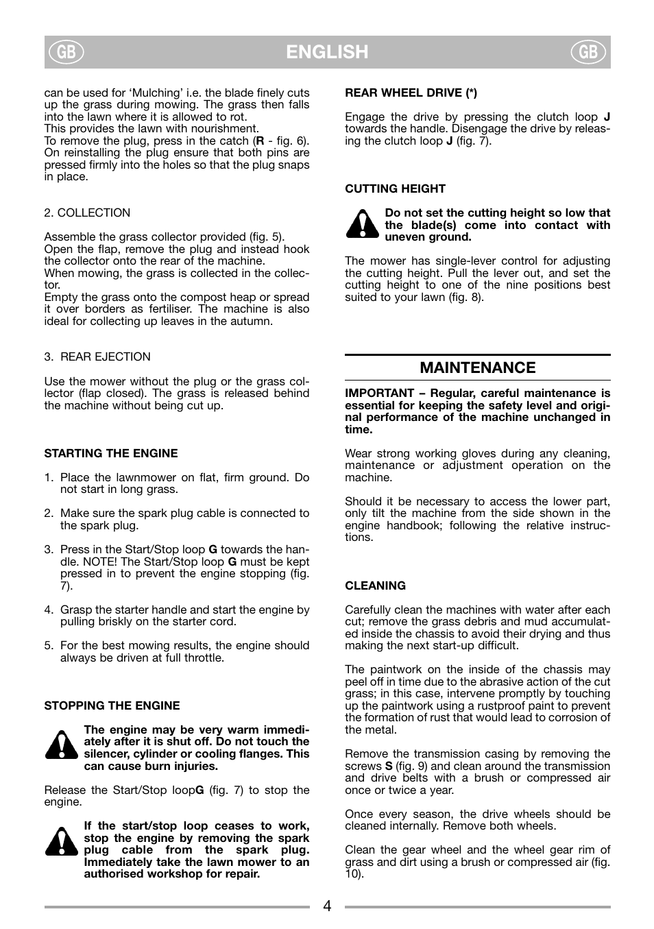English gb gb, Maintenance | Mountfield 550 SP User Manual | Page 6 / 10