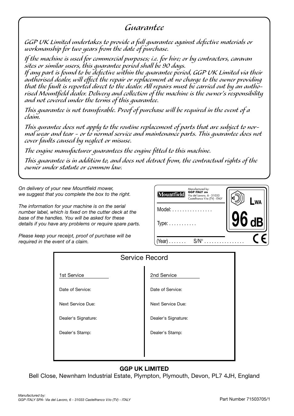 Guarantee | Mountfield HP470 User Manual | Page 8 / 8