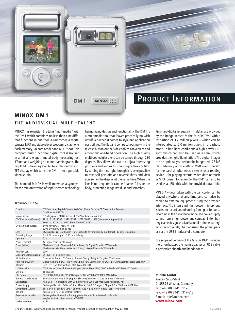 Minox The Audiovisual Multi-Talent DM1 User Manual | 1 page