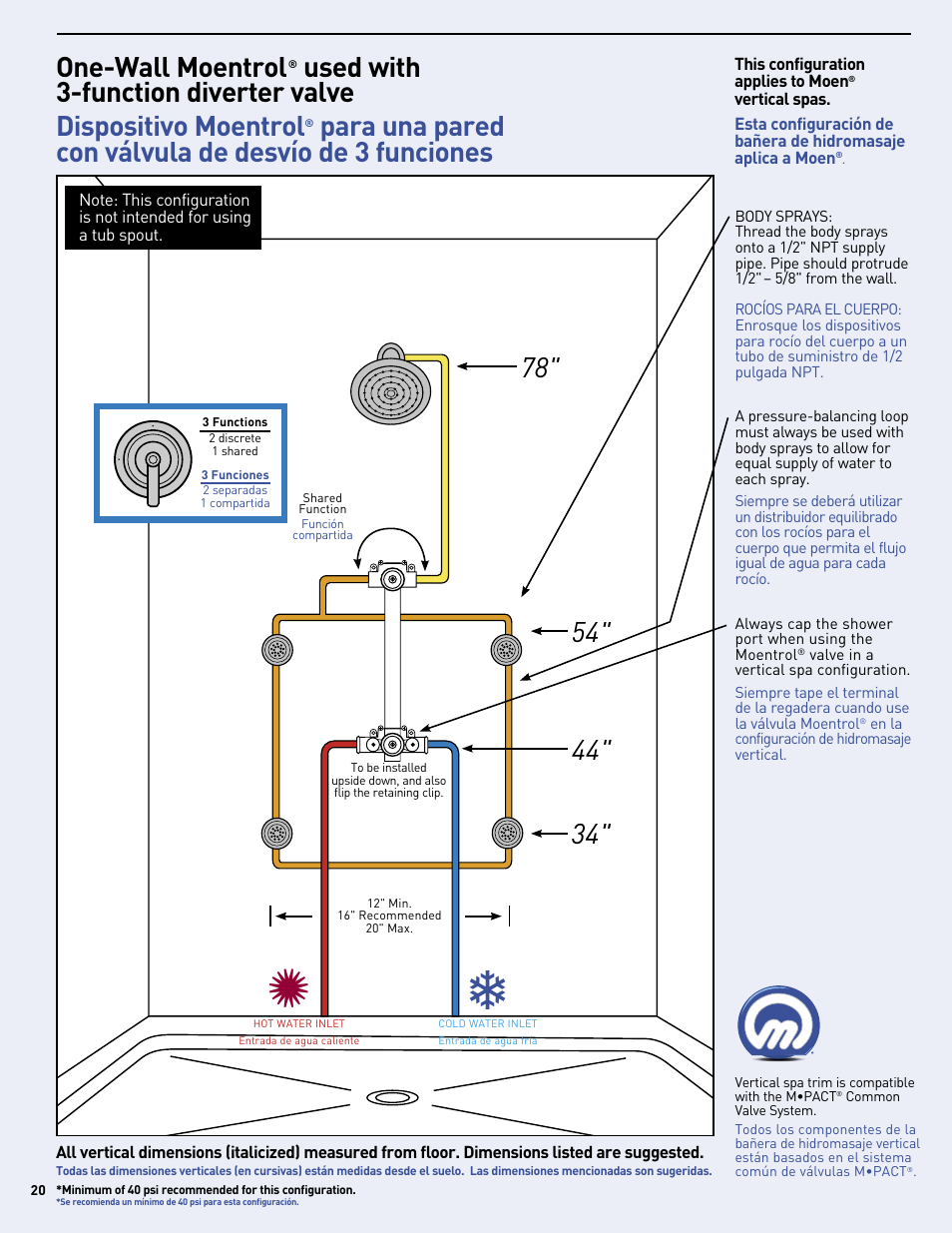 One-wall moentrol | Moen Vertical Spa MF2816 User Manual | Page 20 / 24