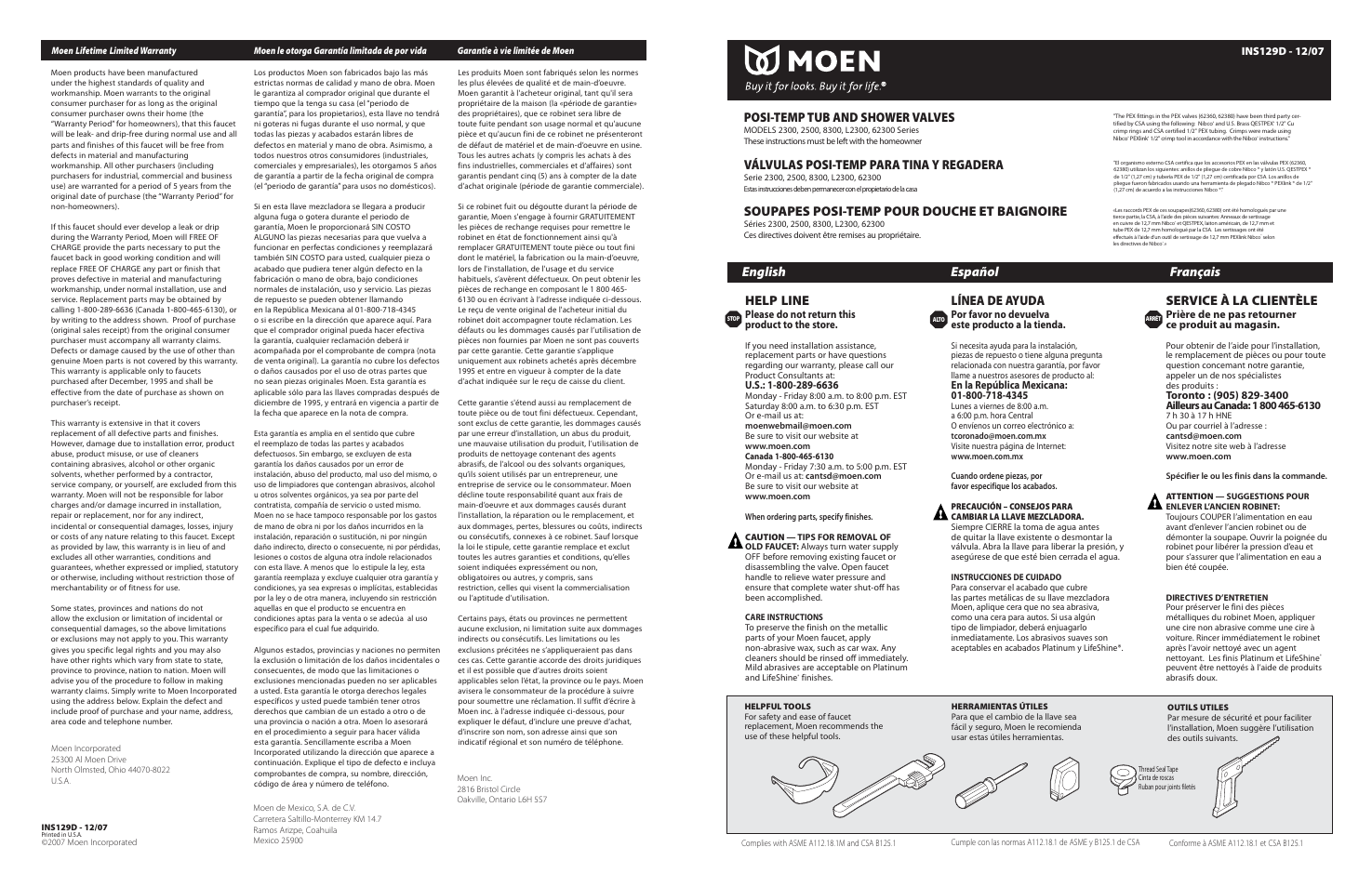 Moen 62300 Series User Manual | 4 pages