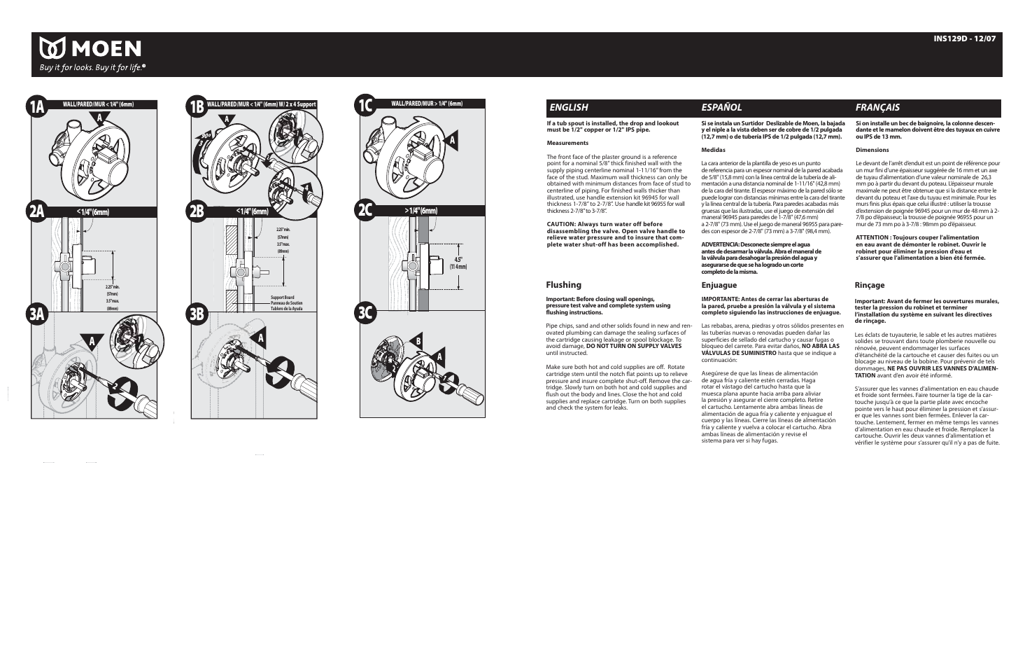 1a 2a 3a, 1b 2b 3b, 2c 3c | Moen 62300 Series User Manual | Page 3 / 4