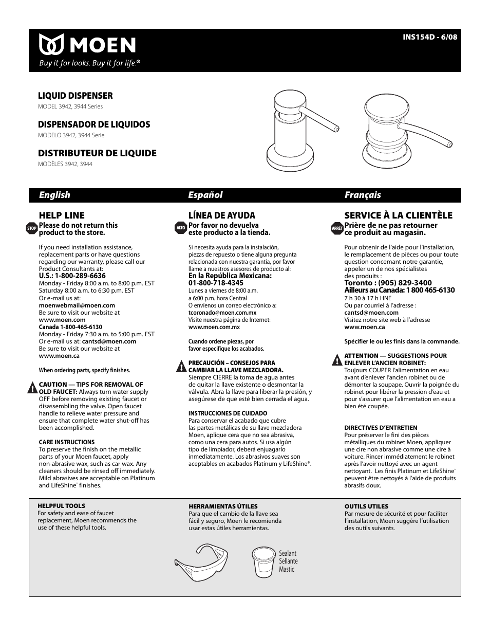 Moen INS154D User Manual | 2 pages