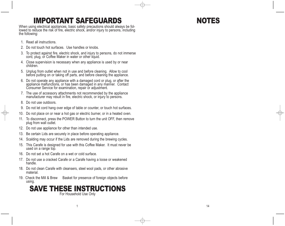 Important safeguards, Save these instructions | Melitta MEMB1B User Manual | Page 2 / 16