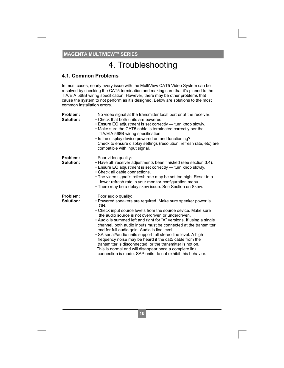 Troubleshooting | Magenta MULTIVIEW XR2000 User Manual | Page 12 / 24
