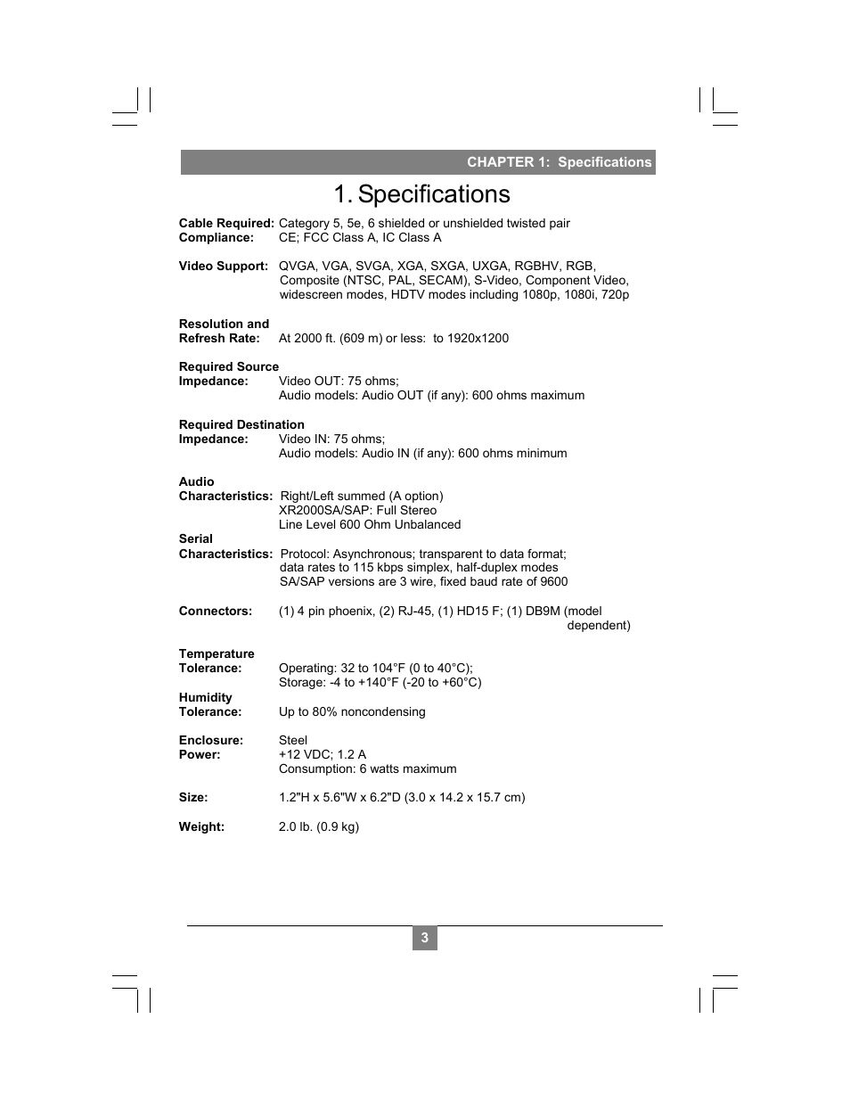 Specifications | Magenta MULTIVIEW XR2000 User Manual | Page 5 / 24