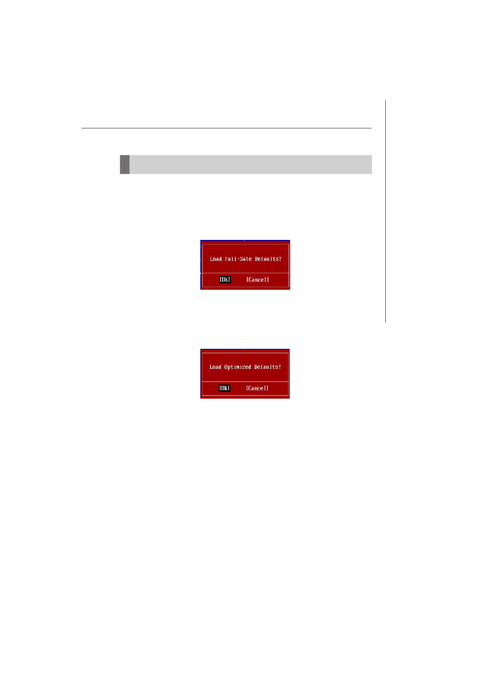 Load fail-safe/ optimized defaults | Micro Star  Computer G31M User Manual | Page 59 / 116