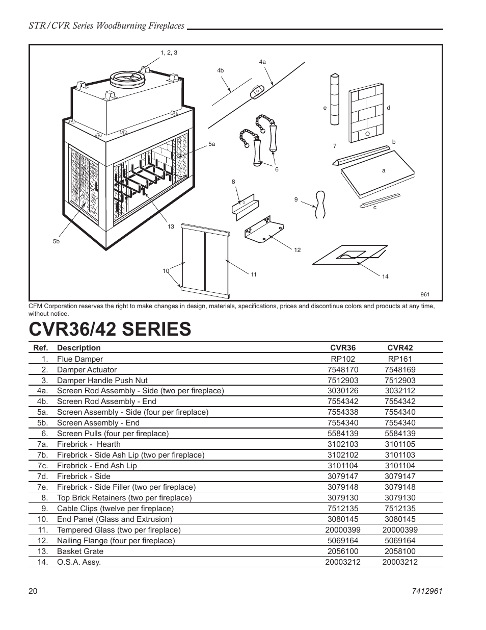 Cvr36/42 series, Str/cvr series woodburning fireplaces | Majestic CVR42 User Manual | Page 20 / 28