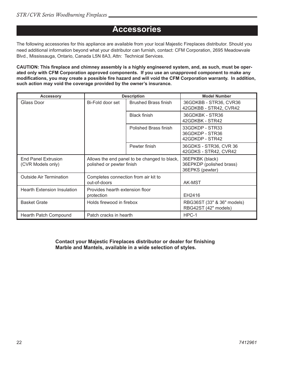 Accessories | Majestic CVR42 User Manual | Page 22 / 28