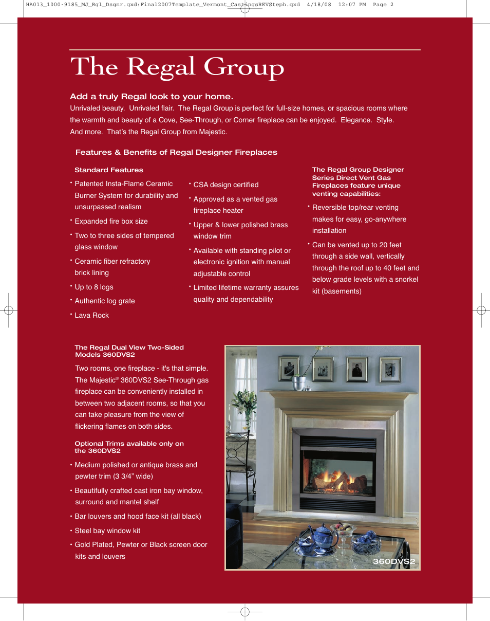 The regal group | Majestic Regal Group Designer Series DVRTSB User Manual | Page 2 / 4