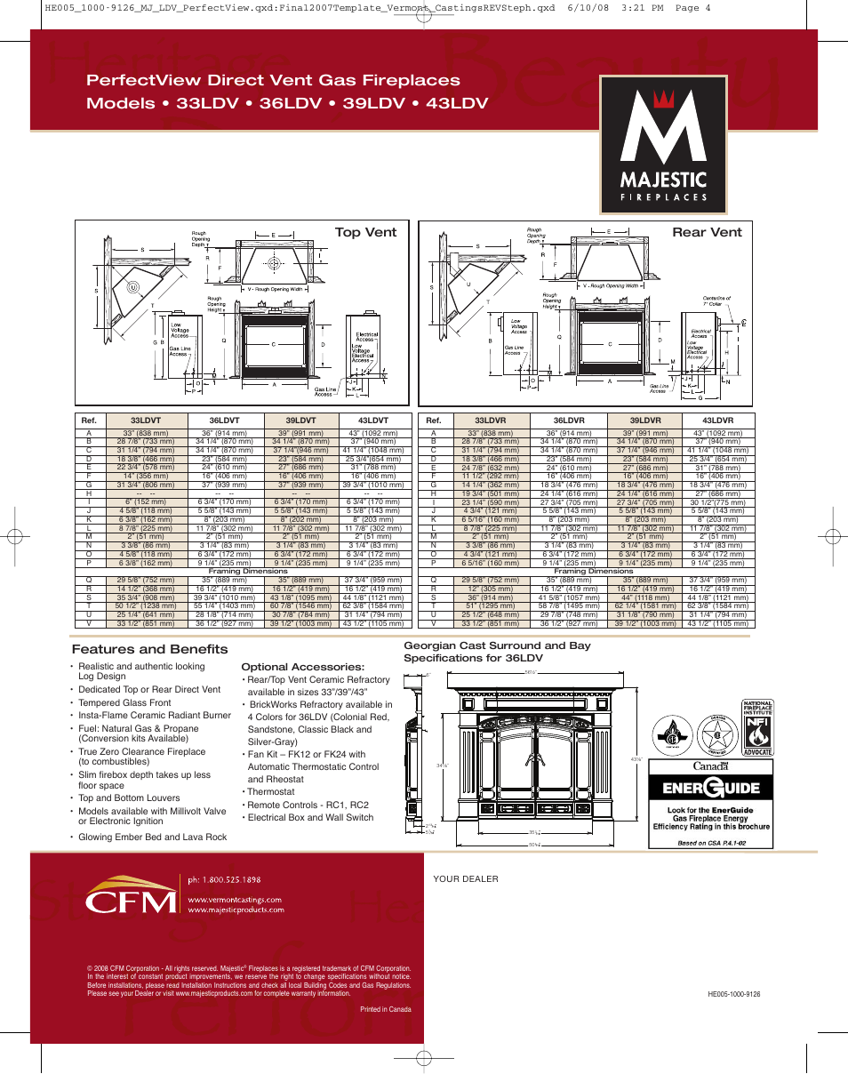 Rear vent top vent, Features and benefits | Majestic PerfectView 39LDV User Manual | Page 4 / 4