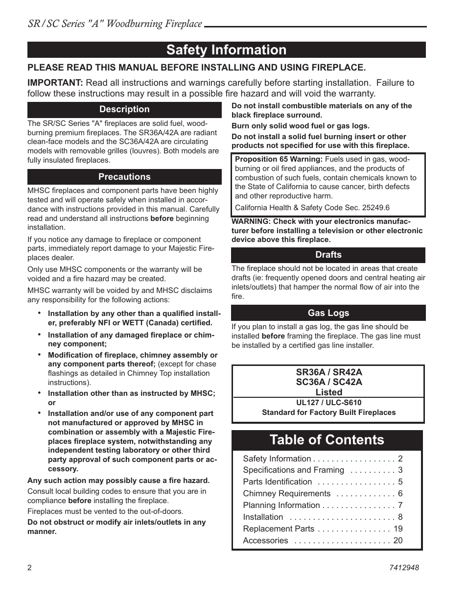 Majestic SR/SC Series A SC36A User Manual | Page 2 / 24
