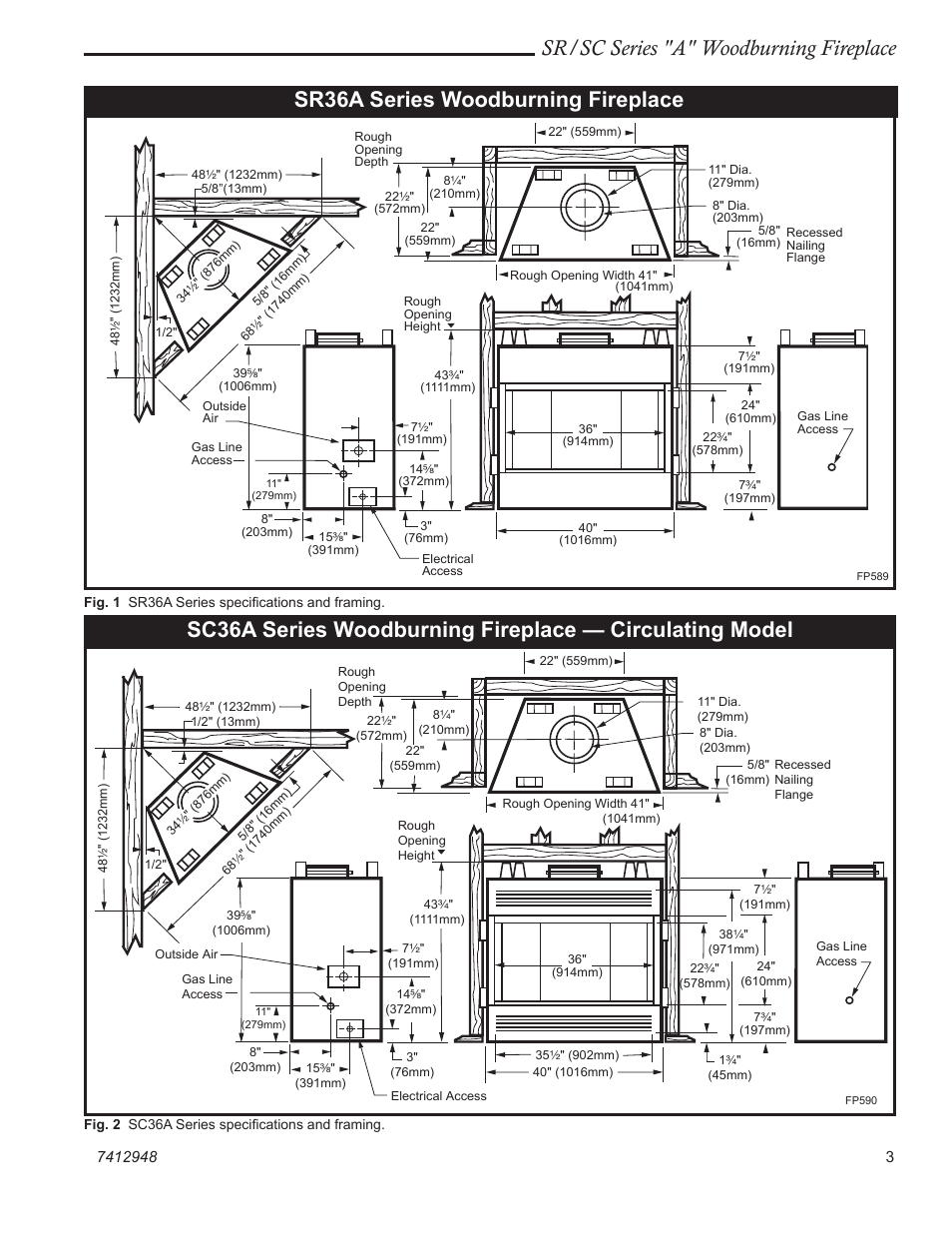 Sr/sc series "a" woodburning fireplace, Sr36a series woodburning fireplace | Majestic SR/SC Series A SC36A User Manual | Page 3 / 24