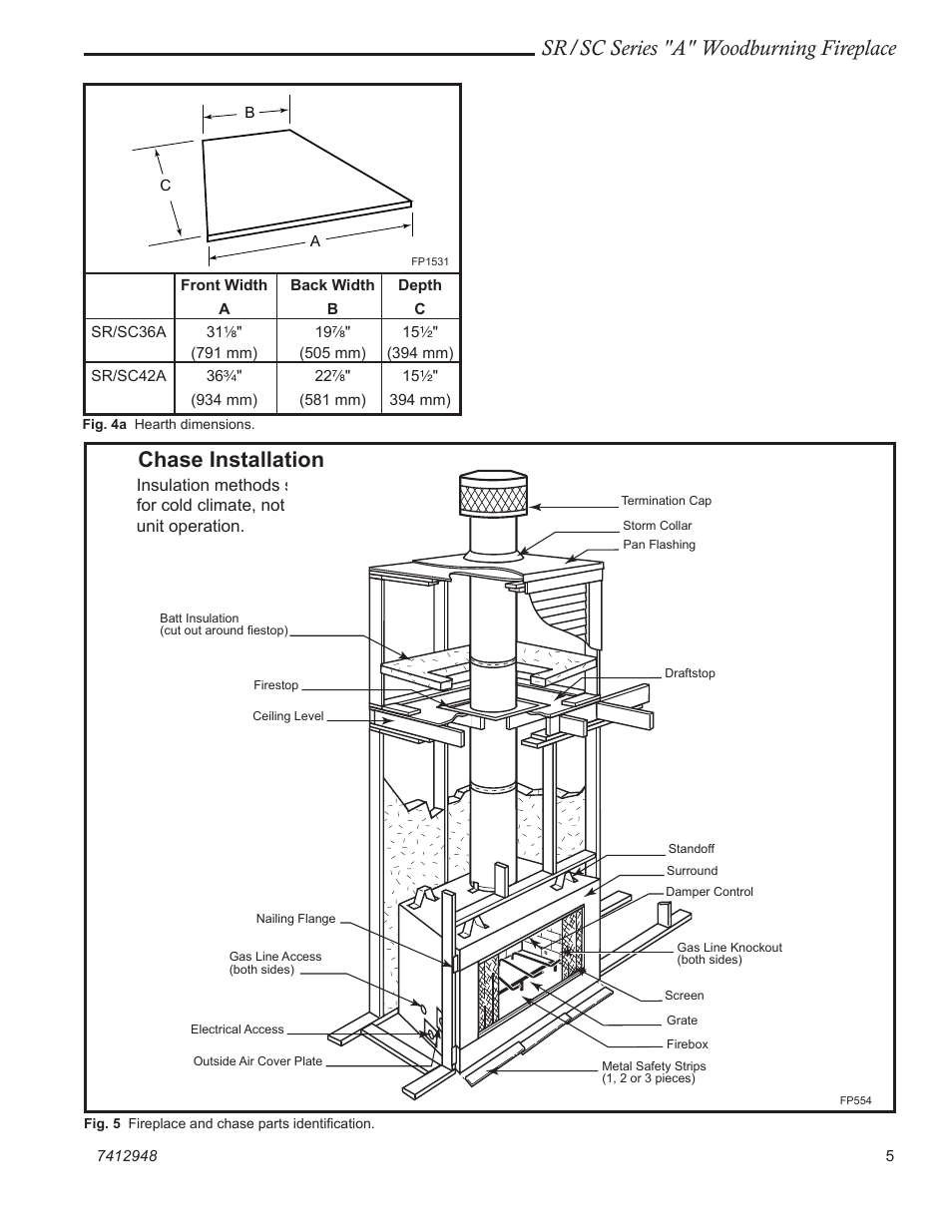 Sr/sc series "a" woodburning fireplace, Chase installation | Majestic SR/SC Series A SC36A User Manual | Page 5 / 24