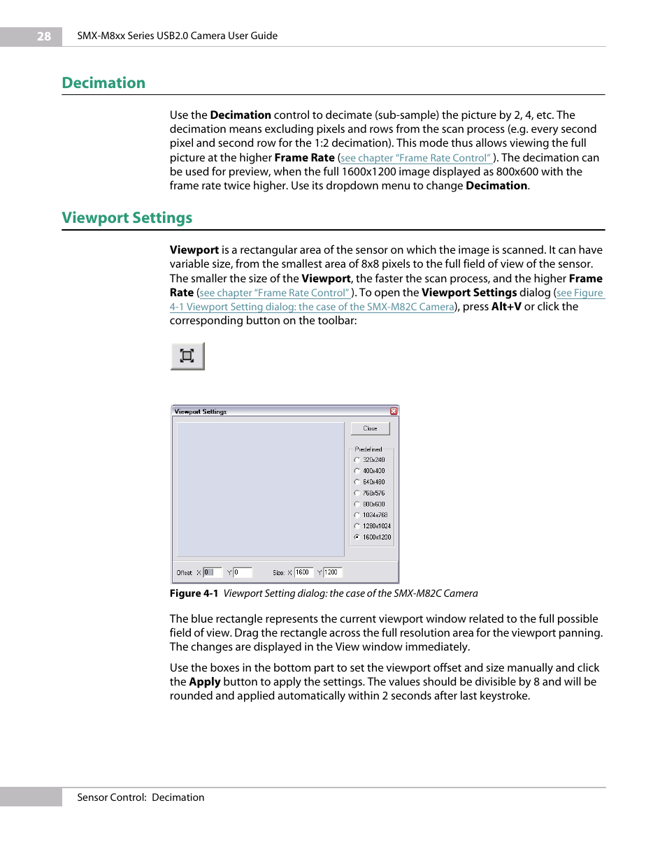 Decimation, Viewport settings | Micron Technology USB Camera User Manual | Page 32 / 90