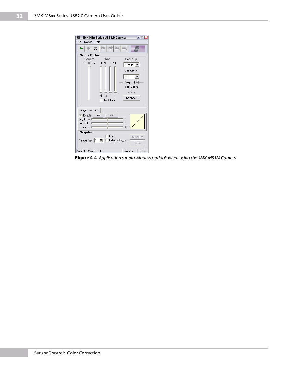 See figure 4-4 application’s main, Window outlook when using the smx-m81m camera | Micron Technology USB Camera User Manual | Page 36 / 90