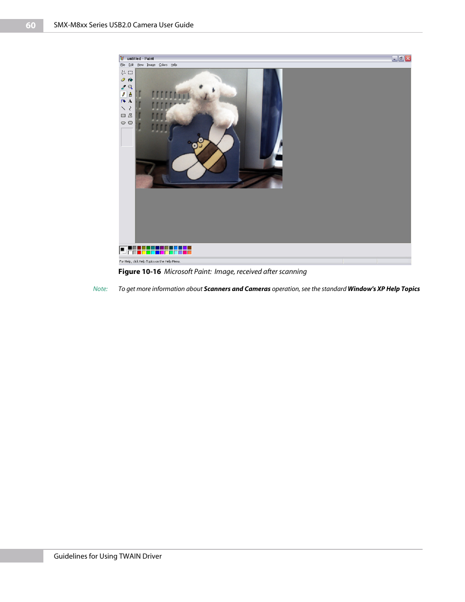 See figure 10-16 microsoft paint: image, received, After scanning | Micron Technology USB Camera User Manual | Page 64 / 90