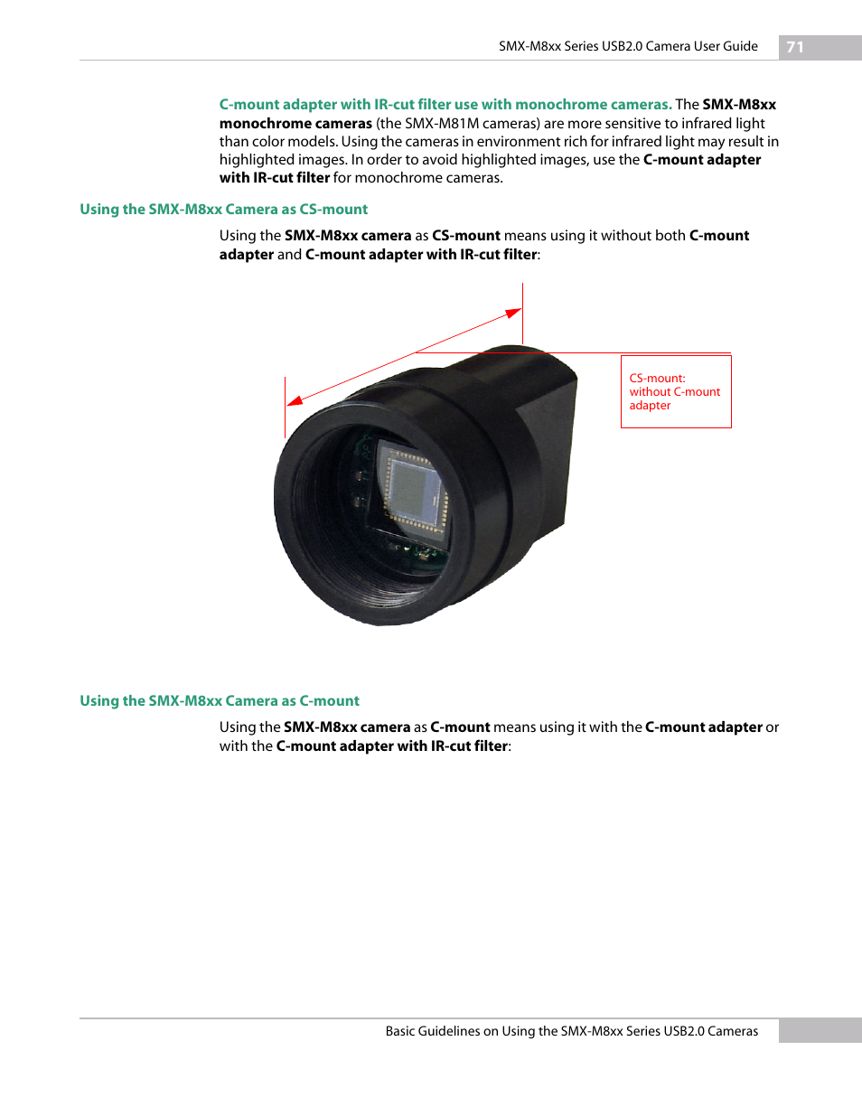 Using the smx-m8xx camera as cs-mount, Using the smx-m8xx camera as c-mount | Micron Technology USB Camera User Manual | Page 75 / 90