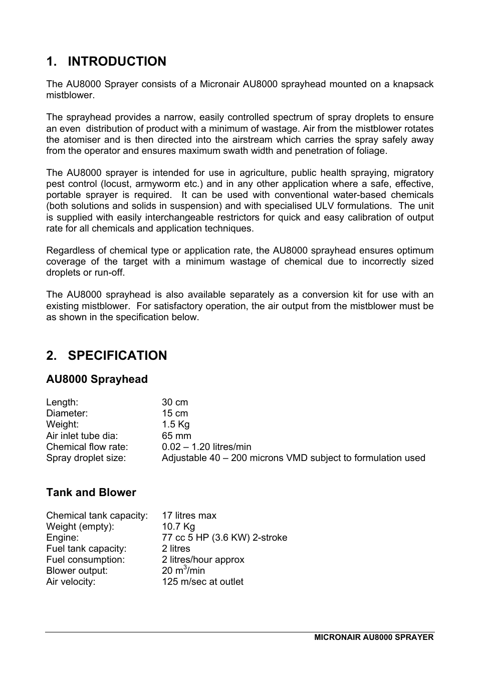 Introduction, Specification | Micron Technology AU8000 User Manual | Page 3 / 25