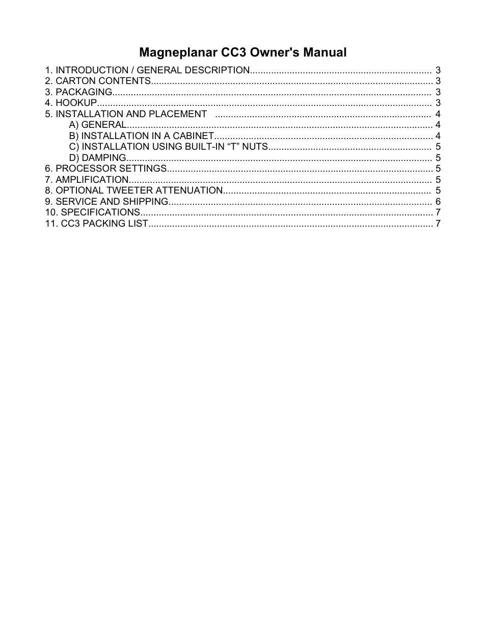 Magneplanar cc3 owner's manual | Magnepan Magneplanar CC3 User Manual | Page 2 / 7