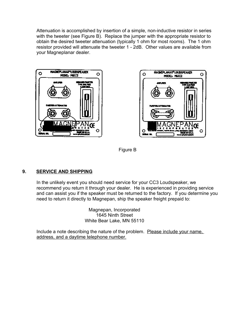 Service and shipping | Magnepan Magneplanar CC3 User Manual | Page 6 / 7