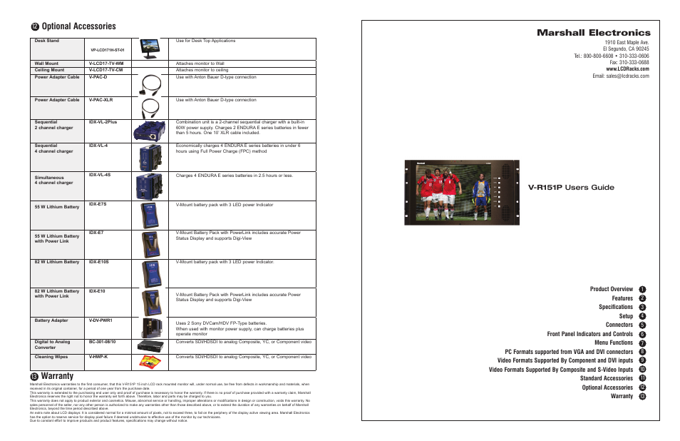 Marshall electronic LCD Rack Mounted Monitor V-R151P User Manual | 4 pages