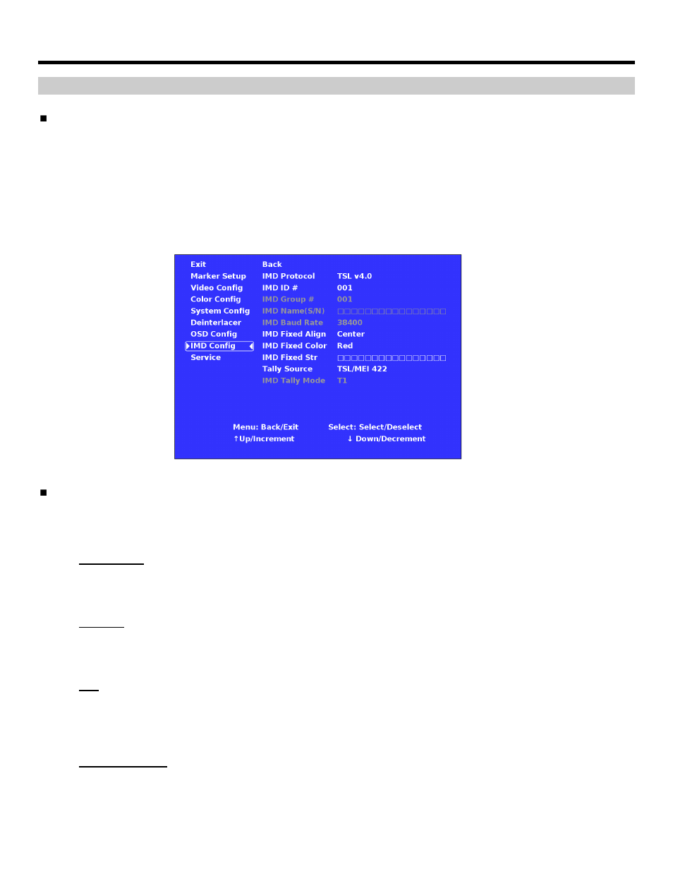 On-screen menu (continued), Imd configuration submenu | Marshall electronic V-R201-IMD-TE User Manual | Page 22 / 28