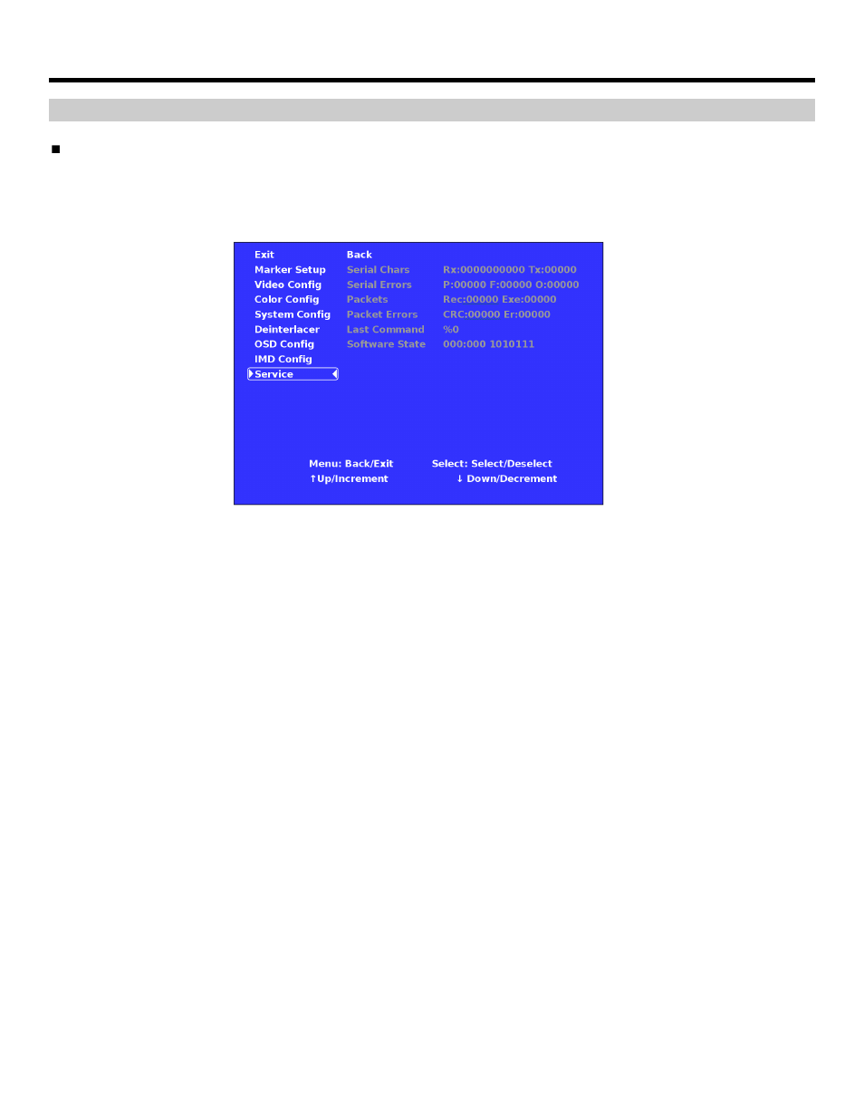 On-screen menu (continued), Service submenu | Marshall electronic V-R201-IMD-TE User Manual | Page 25 / 28