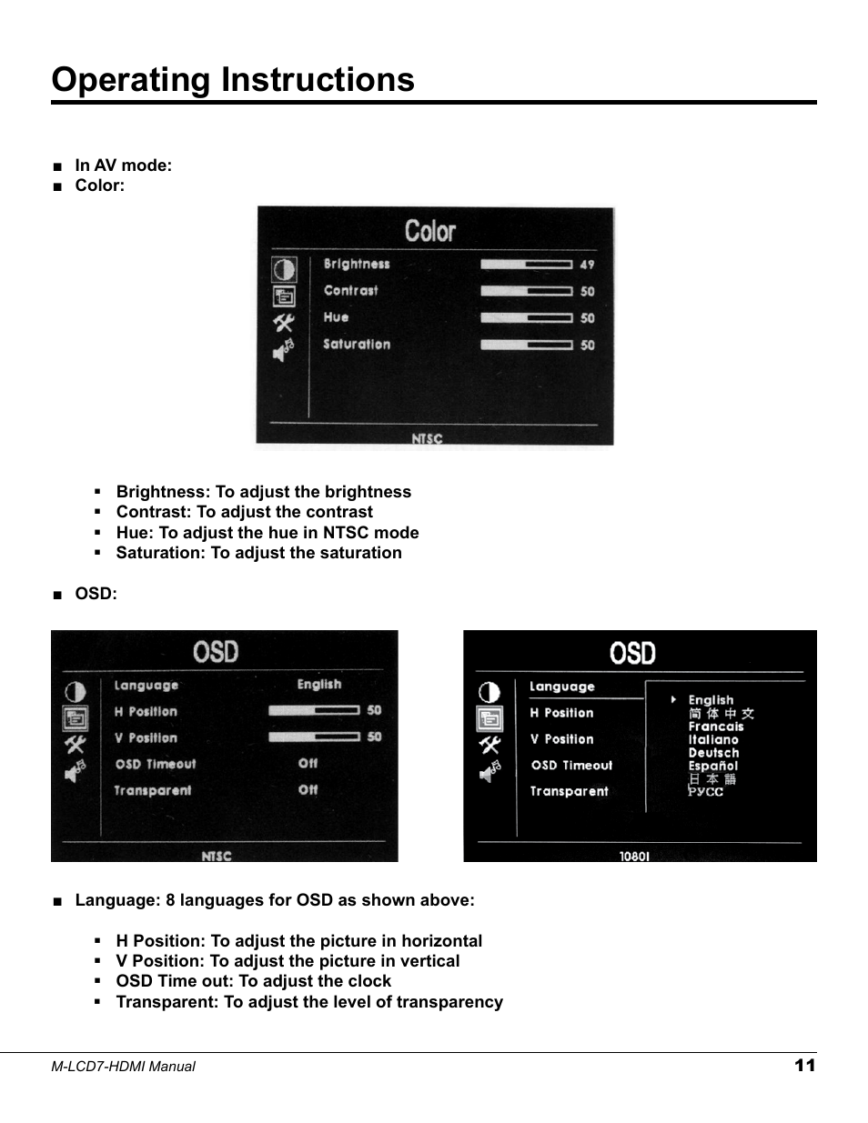 Operating instructions | Marshall electronic M-LCD7-HDMI-B-CE6 User Manual | Page 11 / 16