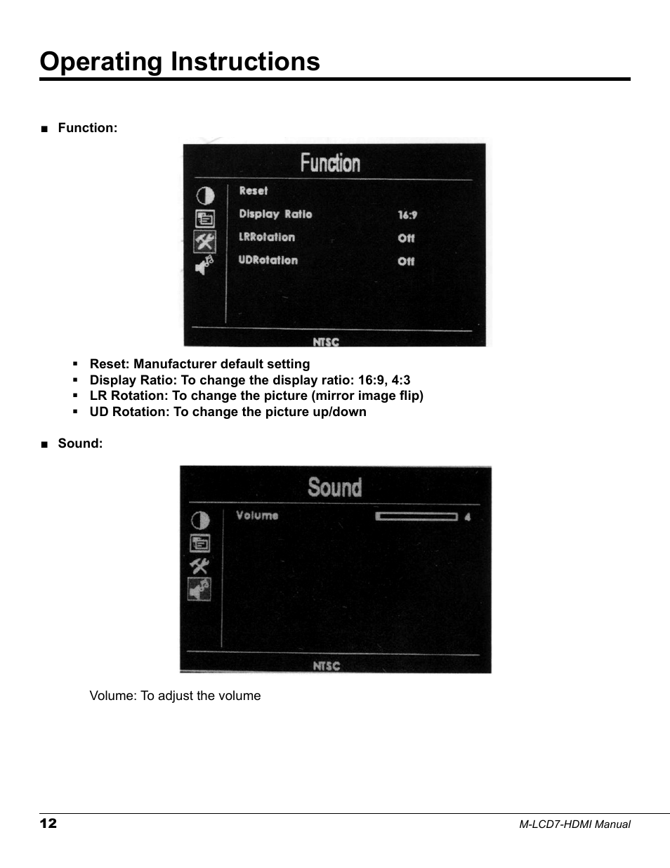 Operating instructions | Marshall electronic M-LCD7-HDMI-B-CE6 User Manual | Page 12 / 16