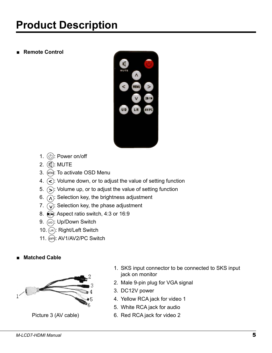 Product description | Marshall electronic M-LCD7-HDMI-B-CE6 User Manual | Page 5 / 16