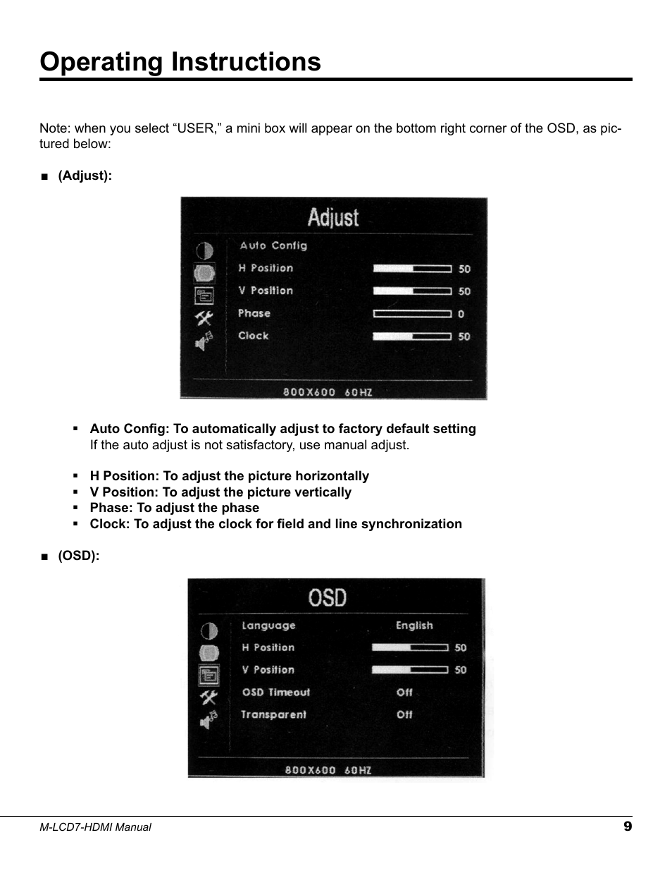 Operating instructions | Marshall electronic M-LCD7-HDMI-B-CE6 User Manual | Page 9 / 16