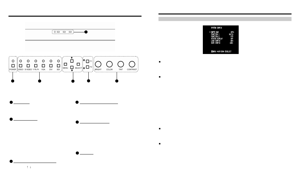 Front panel features, On-screen menu (continued), System configuration submenu | Marshall electronic V-R1042DP-AFHD User Manual | Page 6 / 10