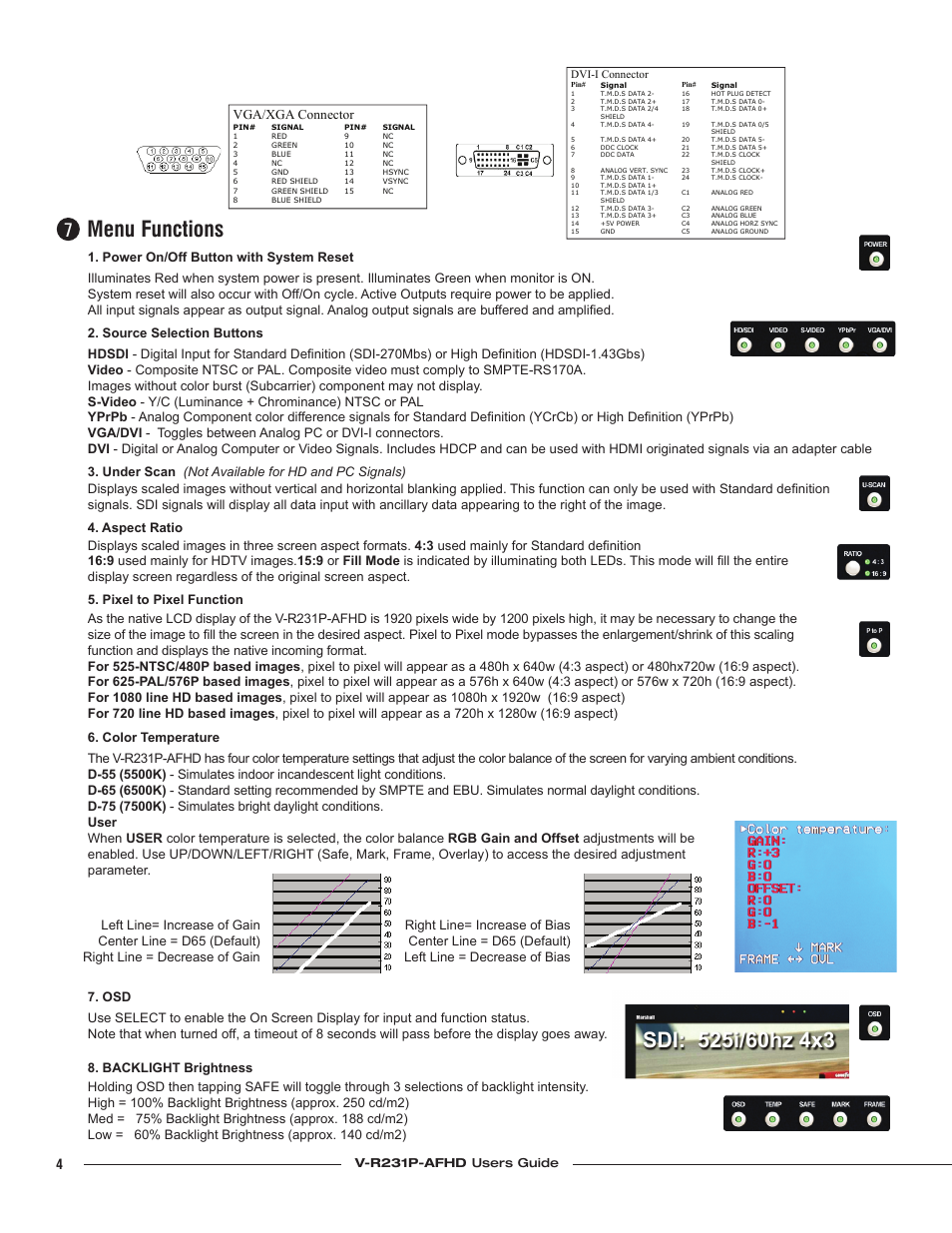 Menu functions, V-r231p-afhd, V-r231p-afhd users guide users guide | Marshall electronic V-R231P-AFHD User Manual | Page 4 / 4