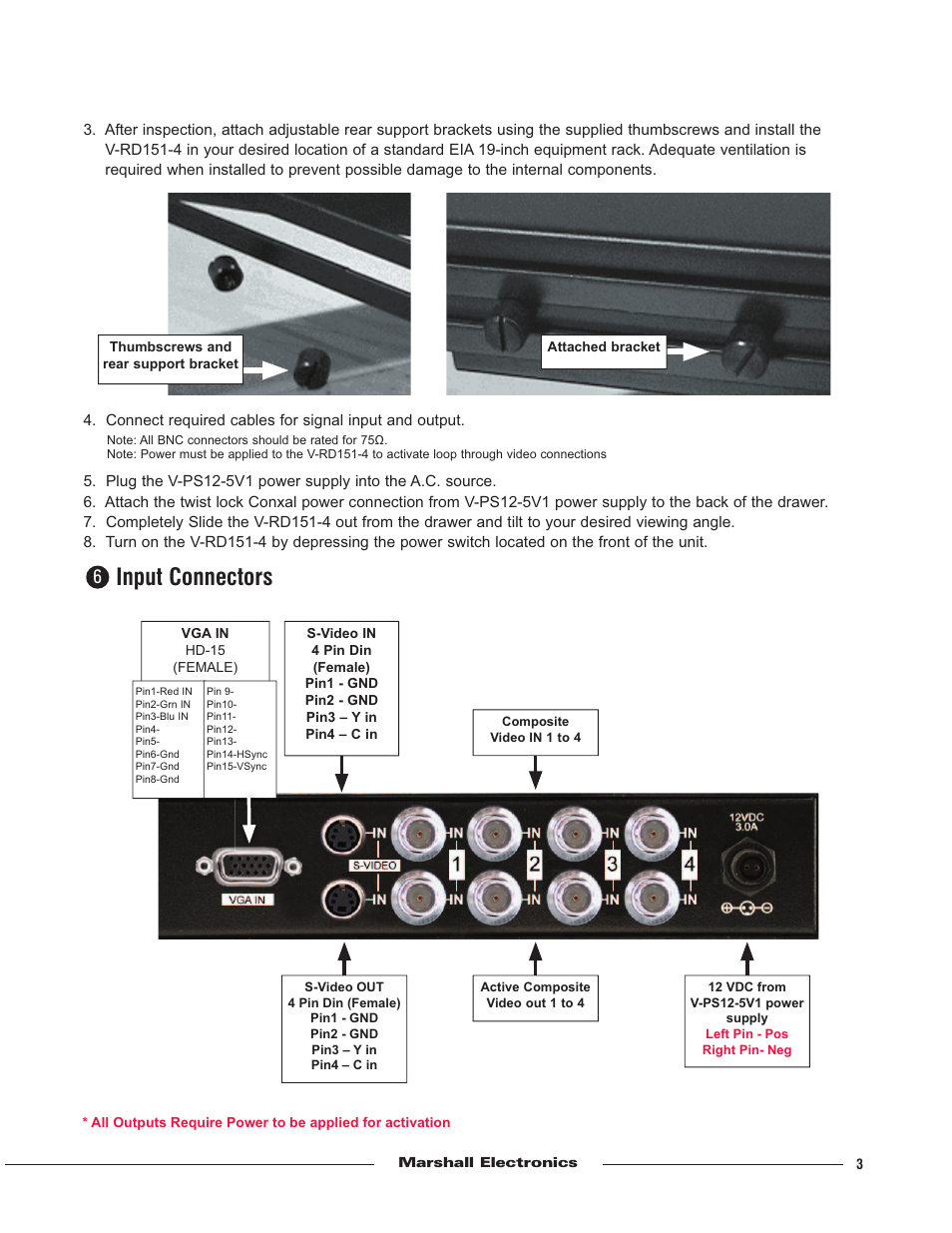 Input connectors | Marshall electronic V-RD151-4 User Manual | Page 3 / 4