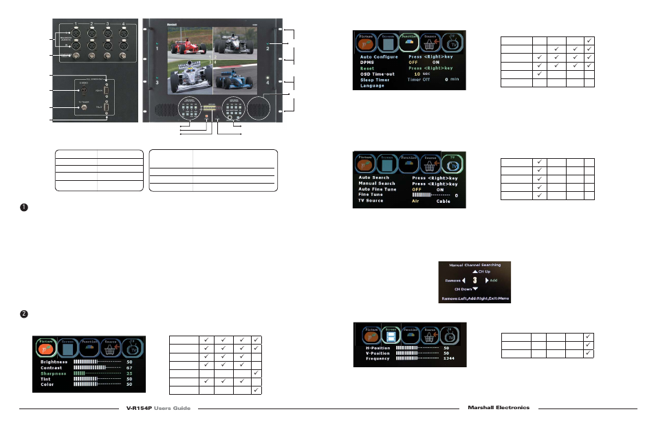 Installation, Menu functions, Picture menu | Function menu, Tv setup menu, Screen menu | Marshall electronic V-R154P User Manual | Page 2 / 2