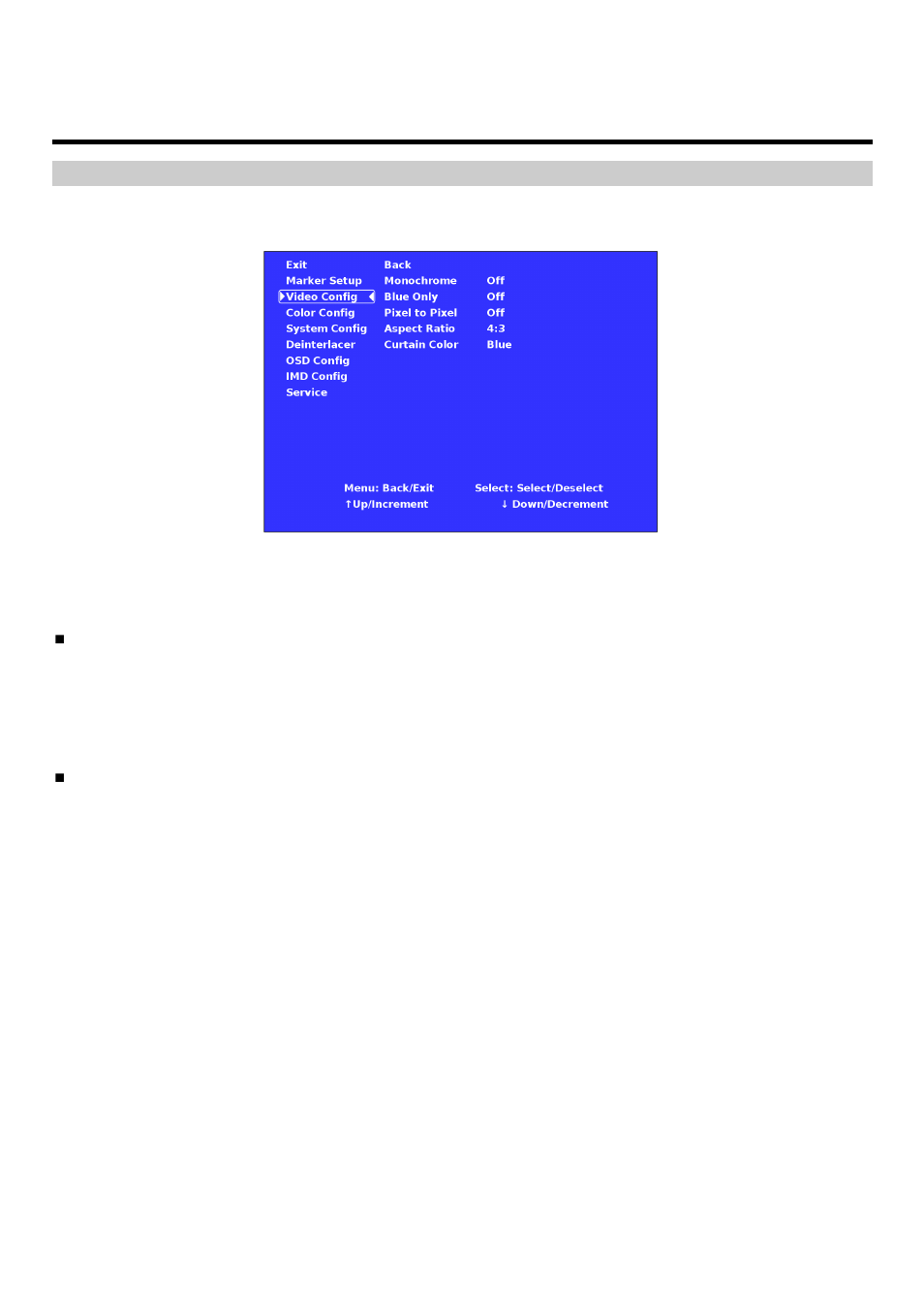 On-screen menu (continued), Video configuration submenu | Marshall electronic V-R171X-IMD-HDSDI User Manual | Page 11 / 28