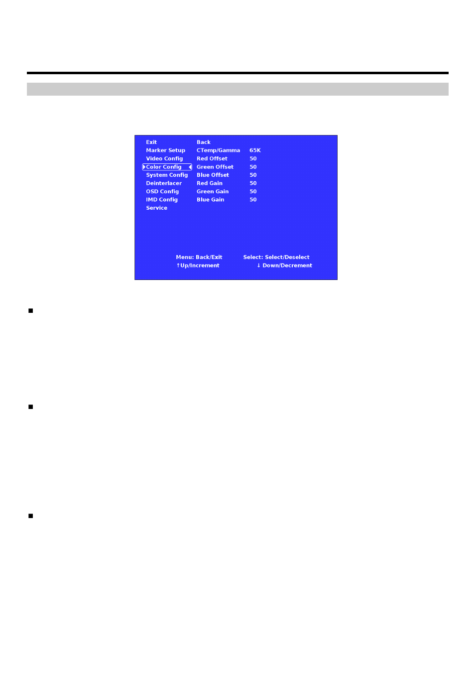On-screen menu (continued), Color configuration submenu | Marshall electronic V-R171X-IMD-HDSDI User Manual | Page 14 / 28