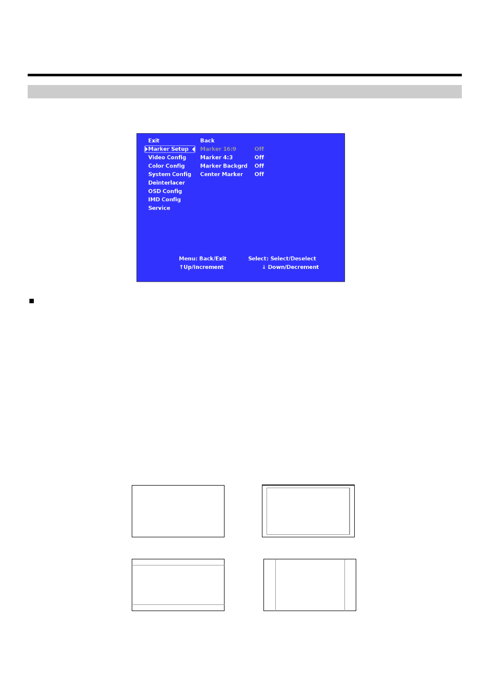 On-screen menu (continued), Marker setup submenu | Marshall electronic V-R171X-IMD-HDSDI User Manual | Page 9 / 28
