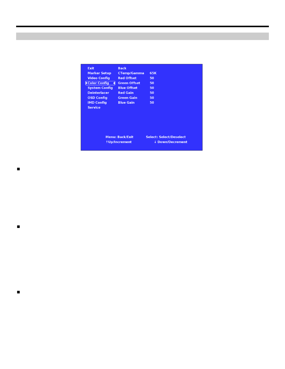 On-screen menu (continued), Color configuration submenu | Marshall electronic V-R1041-IMD-TE4U User Manual | Page 14 / 28