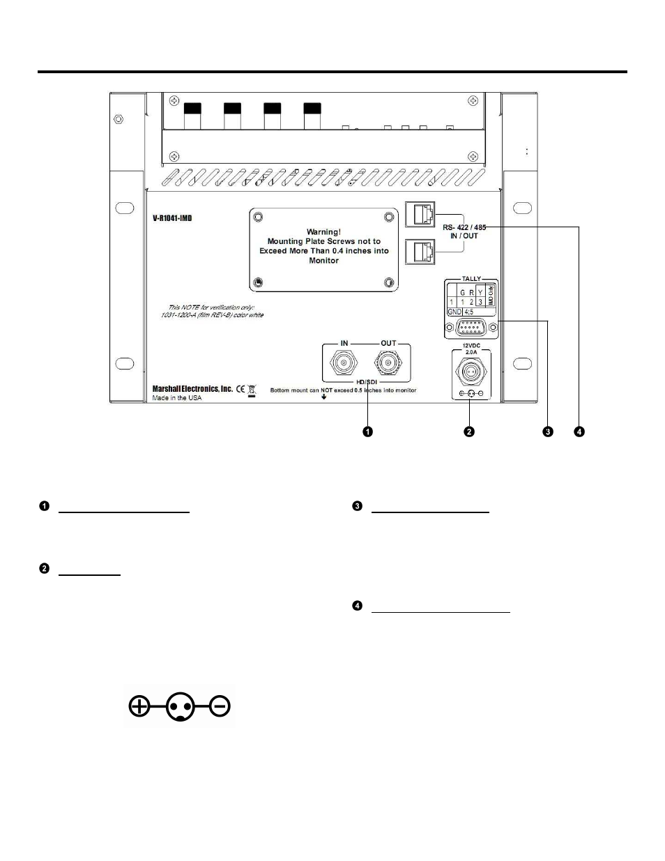 Rear panel features | Marshall electronic V-R1041-IMD-TE4U User Manual | Page 6 / 28